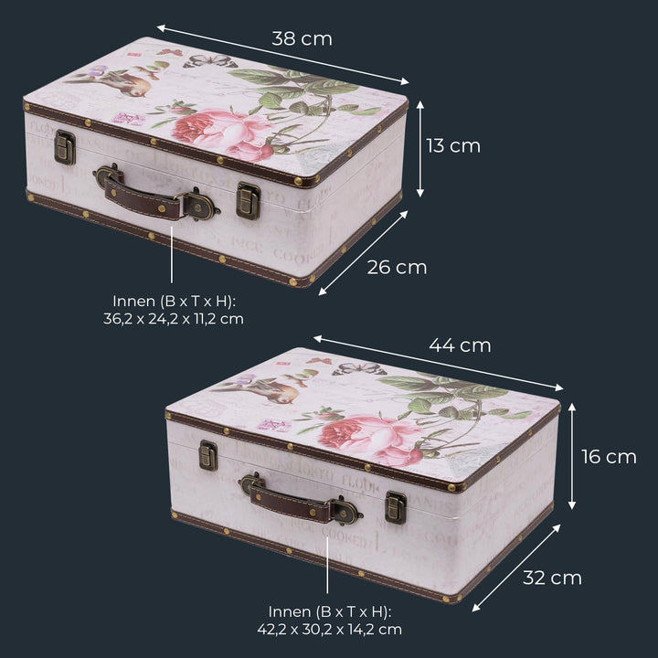 HMF Vintage Deko Koffer aus Holz, Aufbewahrungsbox mit Deckel und Ledergriff, stilvolle Aufbewahrung