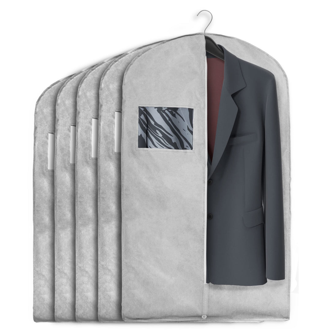 COVER IT Kleidersack Lang mit Reissverschluss für Reisen 100x60cm Grau 5er Set Kleiderhülle für Anzu