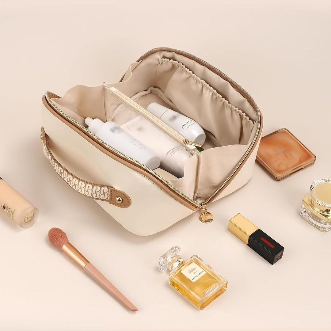 Prite Grosse Kapazität Kosmetiktasche Tragbare Reise Make Up Tasche wasserdichte PU-Leder Schminktas
