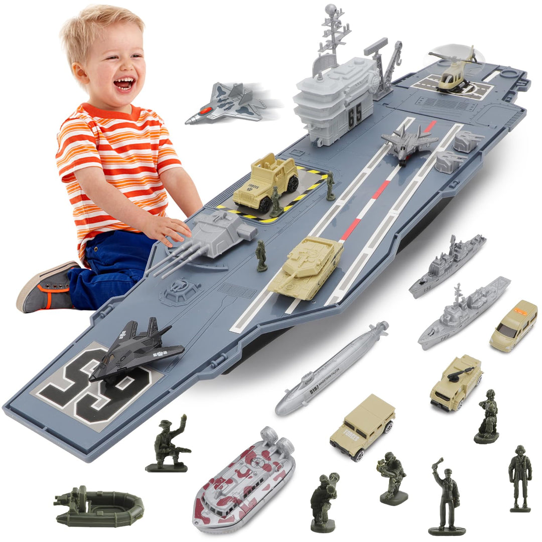 deAO Modellschiff-Flugzeugträger mit kleinen Modellflugzeugen, LKW, Panzer, U-Boot, Schlachtschiffen