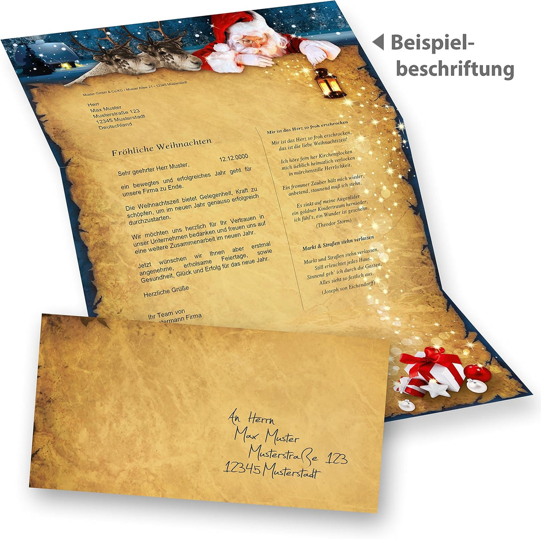 TATMOTIVE Briefpapier Weihnachten Vintage NORDPOL EXPRESS 100 Sets DIN A4 90g, 100 Blatt mit Umschlä