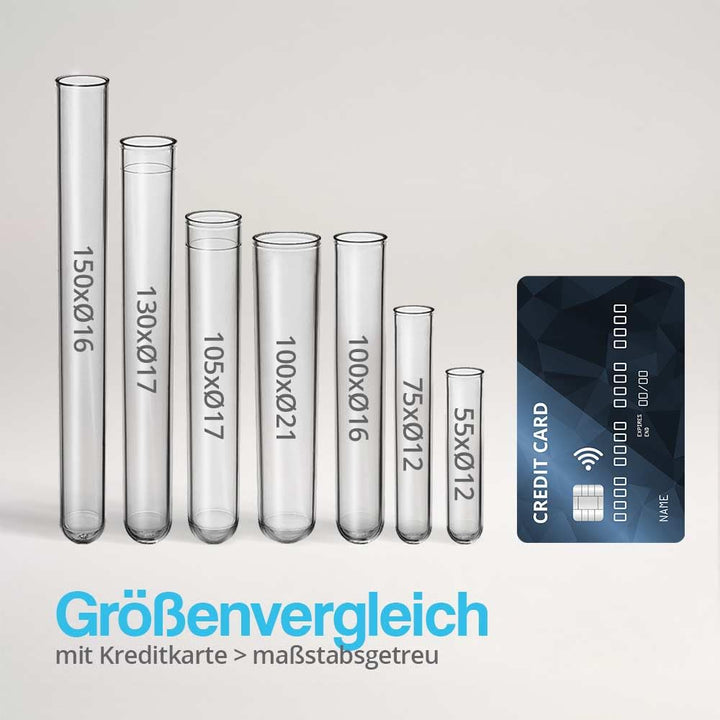 Tuuters 100x Kunststoff Reagenzgläser mit Korken (Naturkorken), Reagenzröhrchen (100 x Ø 21mm), 100