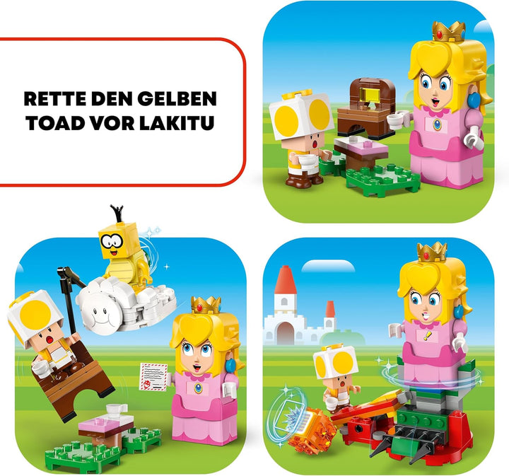 LEGO Super Mario Abenteuer mit der interaktiven Peach, Spielset für Kinder mit gelbem Toad, Nintendo