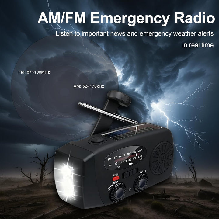 Kurbelradio mit Solar - Radio mit Kurbel und Solar Notfall Weltempfänger, mit AM/FM-Wetterfunk/SOS-A