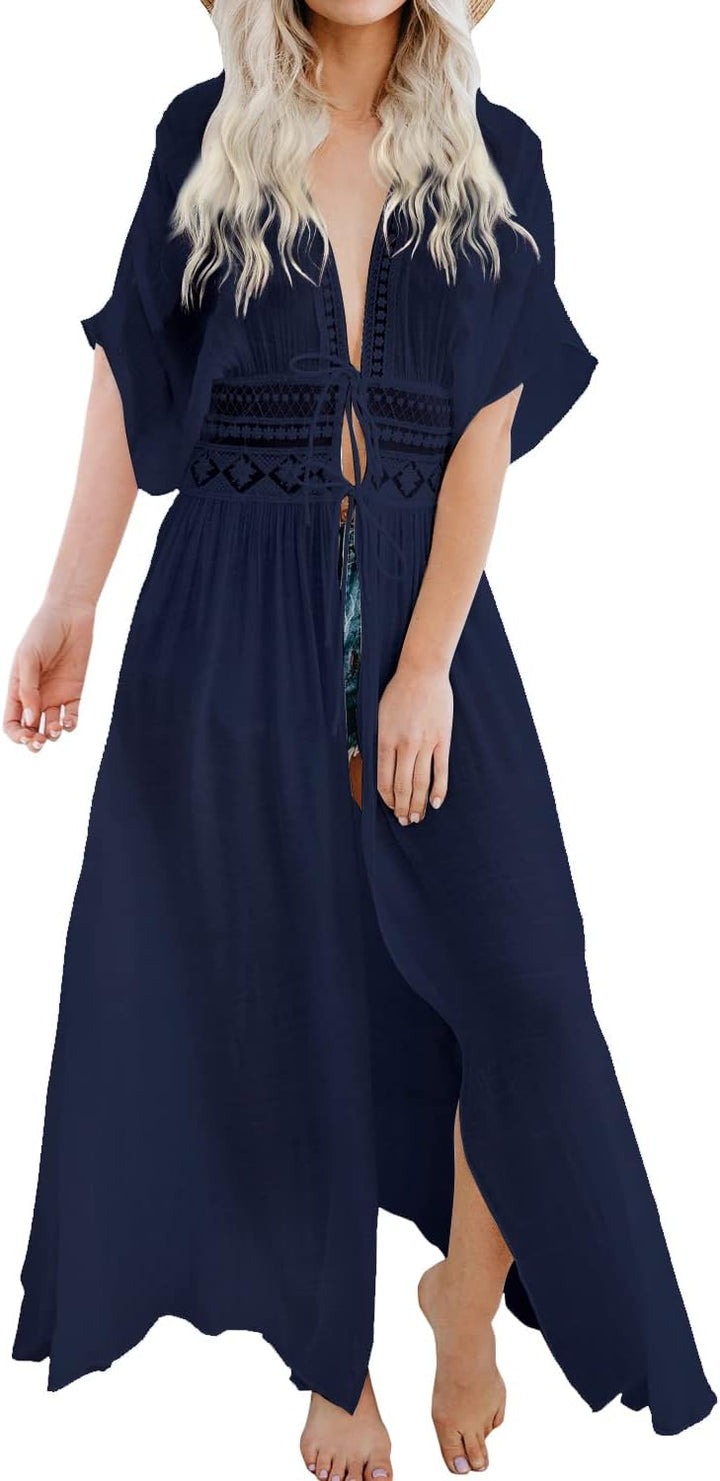 FANCYINN Damen Sommer Cover up Bikini Maxi Strandkleid Boho Kimono Lang Strand Cardigan Leichte Stri