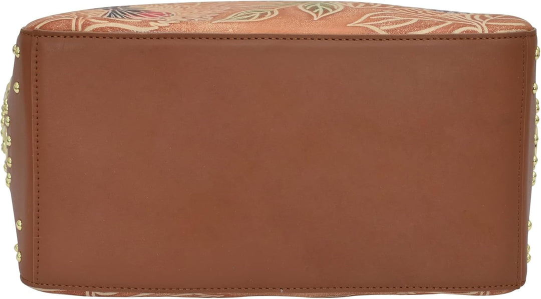 Anuschka Klassische Handbemalte Hobo Tasche aus echtem Leder mit beschlagenen Seitenfächern Tooled B