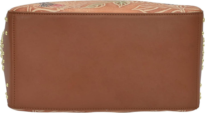 Anuschka Klassische Handbemalte Hobo Tasche aus echtem Leder mit beschlagenen Seitenfächern Tooled B