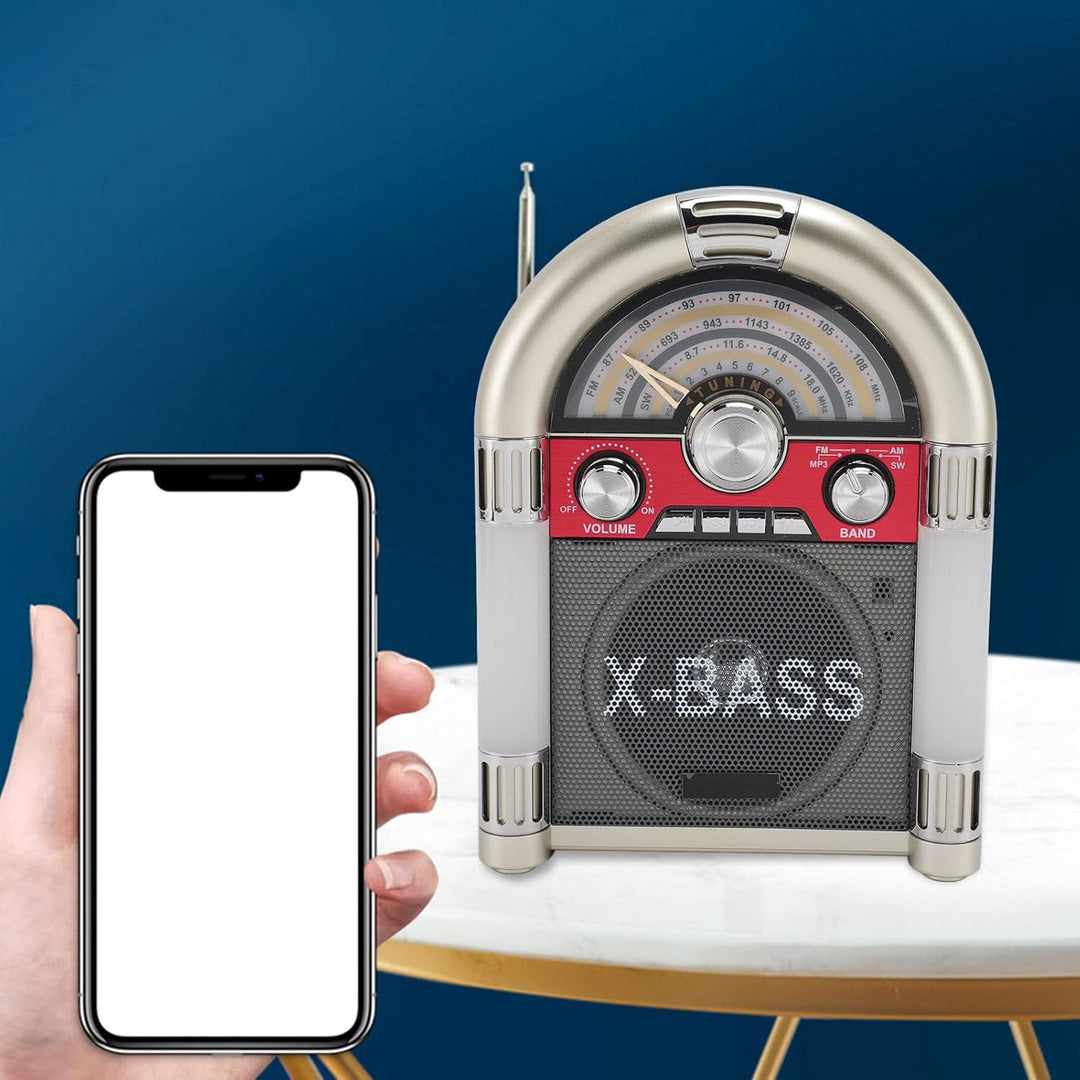AM FM Vintage-Radio, Tragbares Retro-Kurzwellenradio mit Bluetooth-Lautsprecher, Wiederaufladbare Re