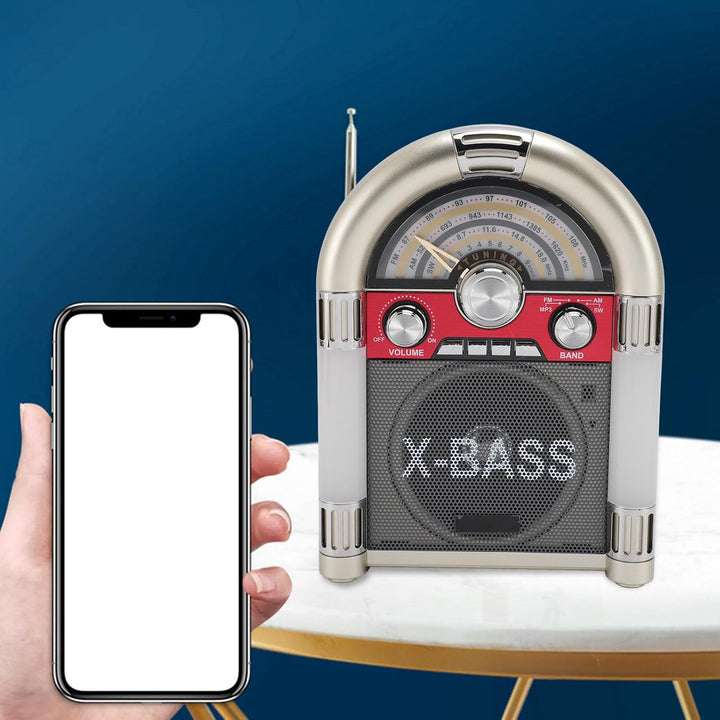 AM FM Vintage-Radio, Tragbares Retro-Kurzwellenradio mit Bluetooth-Lautsprecher, Wiederaufladbare Re