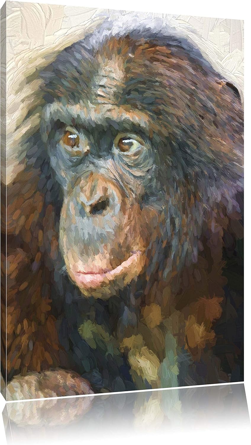 scheuer junger Gorilla Deluxe Format: 100x70 cm auf Leinwand, XXL riesige Bilder fertig gerahmt mit