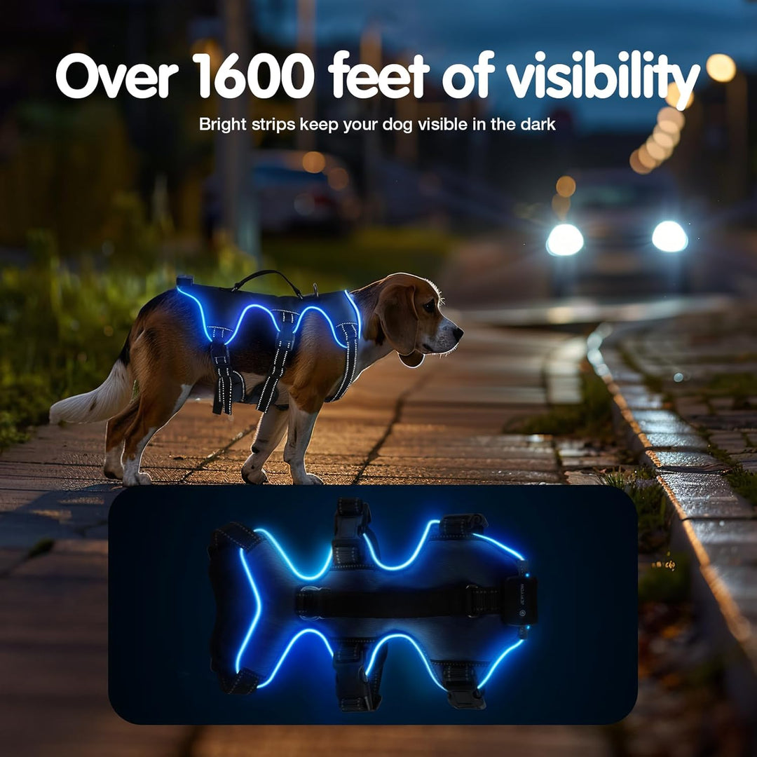 Jewyow Hundegeschirr Leuchtend, Wiederaufladbare LED Hundegeschirr, Led Geschirr für Hunde mit Weich