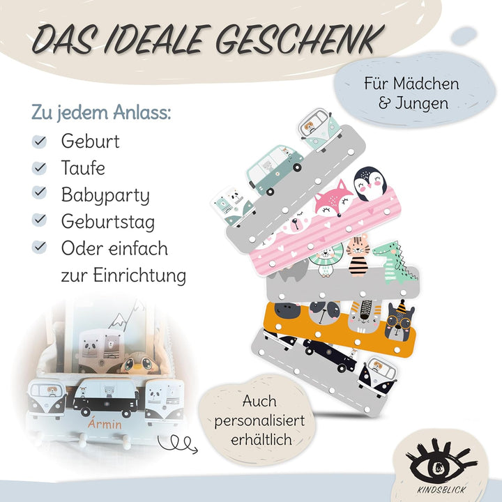 Rettungsautos Kindergarderobe in Bunt inkl. niedlichem A4 Poster - Kinder Garderobe Deko mit 4 Haken