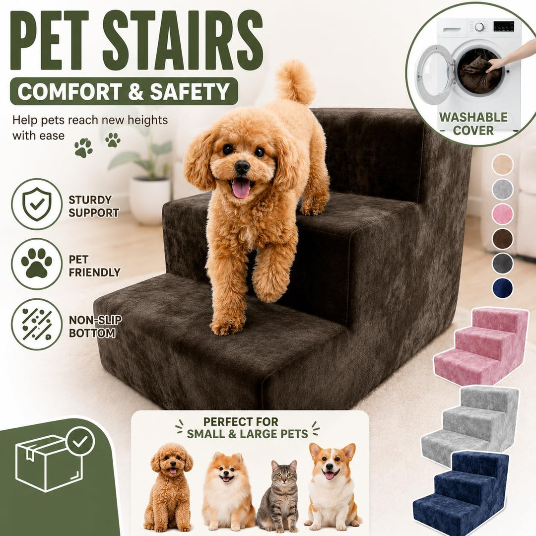 Muralo Hundetreppe 3 Stufen für Kleine Hunde, Katzen, Velvet - Dunkelblau | Haustiertreppe 30 cm, ru