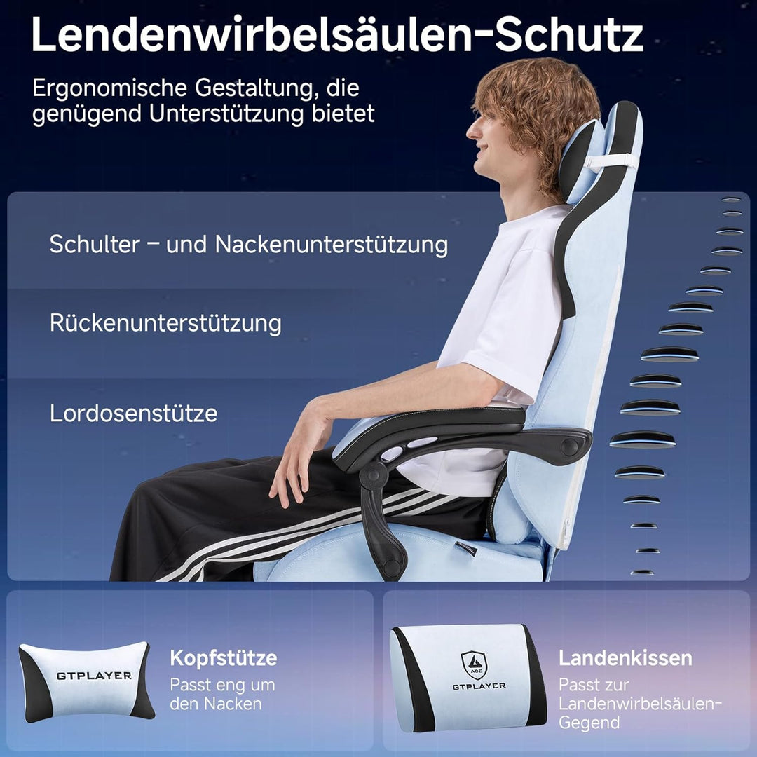 GTPLAYER Gaming Stuhl, Ergonomischer Gamer Stuhl aus Hochwertiger Flanell mit Lendenwirbelstütze, PC