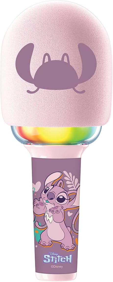 Lexibook, Disney Stitch Angel, Karaoke-Mikrofon Angel – Mikrofon mit Sound- und Lichteffekten, Pink,