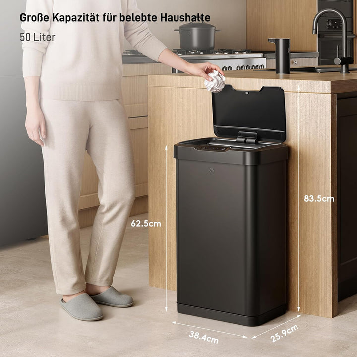 EKO Mirage-T 50L Mülleimer mit Sensor, Edelstahl Automatischer Abfalleimer für die Küche, rechteckig