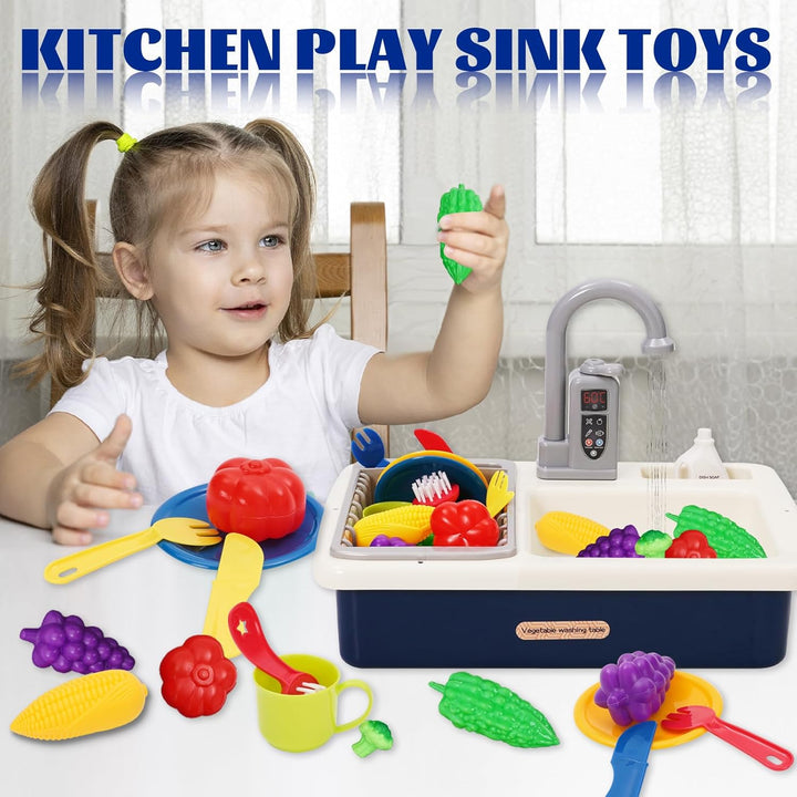Spielspüle Kinder,Küchenspüle Spielzeug Set mit Wasserkreislauf, Elektrischem Wasserhahn,Rollenspiel