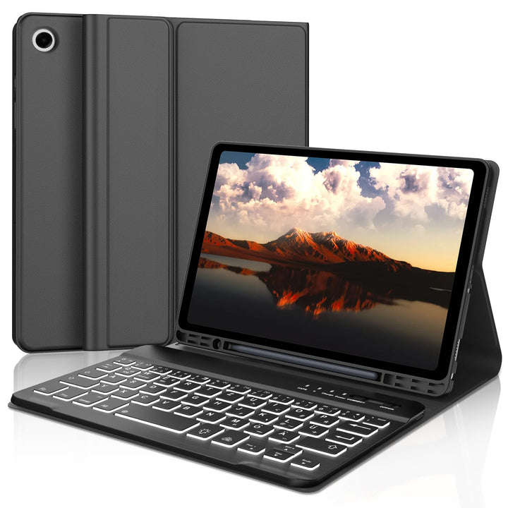 Hülle mit Tastatur für Samsung Galaxy Tab A9 8.7'' 2023, 7 Farben Beleuchtung, QWERTZ Deutsches, Mag
