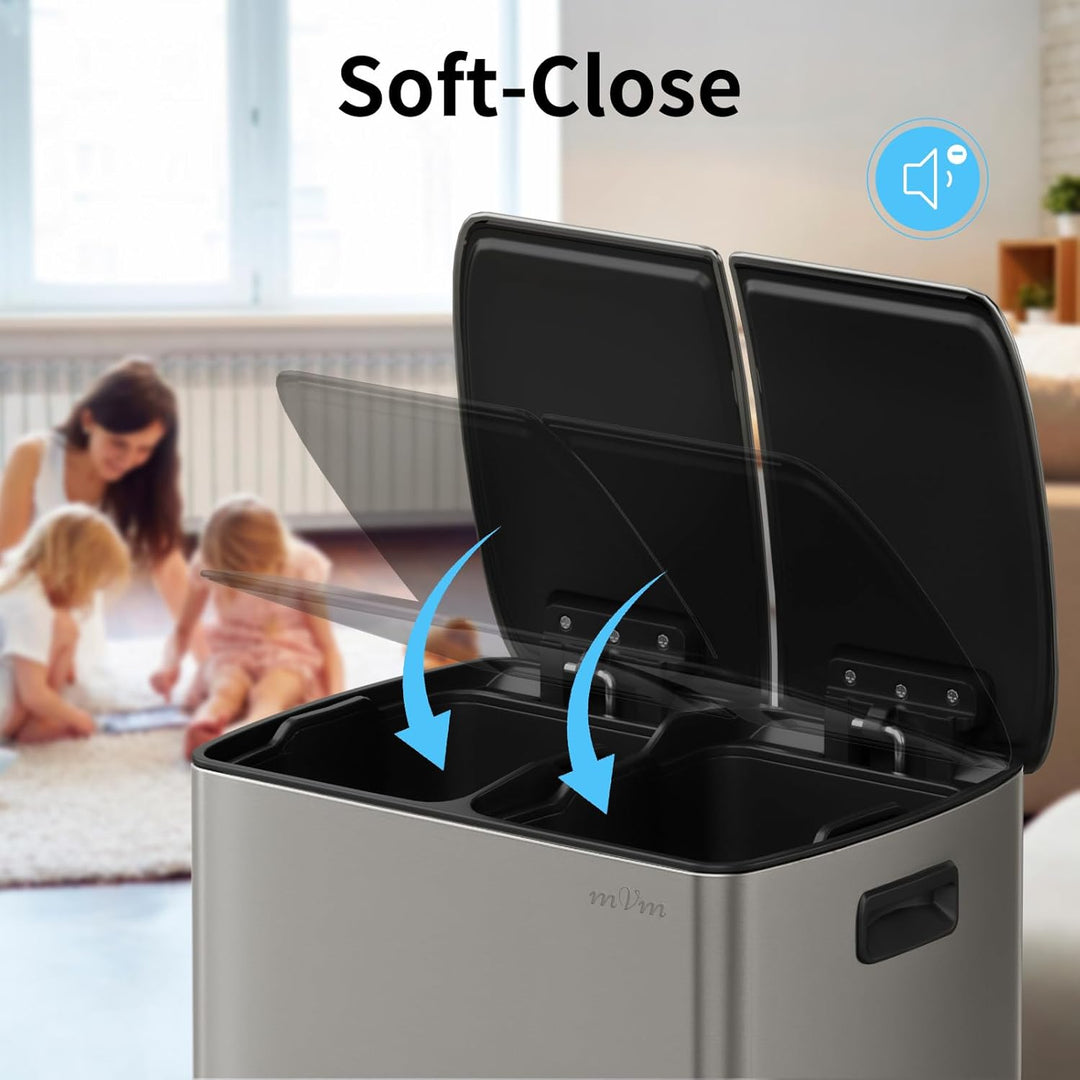 mVm Mülleimer Küche,60 Liter Treteimer,2x30L Doppelter Abfalleimer 2er-Mülleimer Mülltrennung mit In