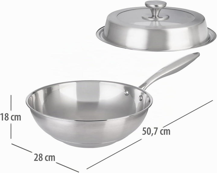 Rosenstein &amp; Söhne Wok: Edelstahl-Wokpfanne, unbeschichtet, für alle Herdarten, Ø 28 cm (Edelstahlpf