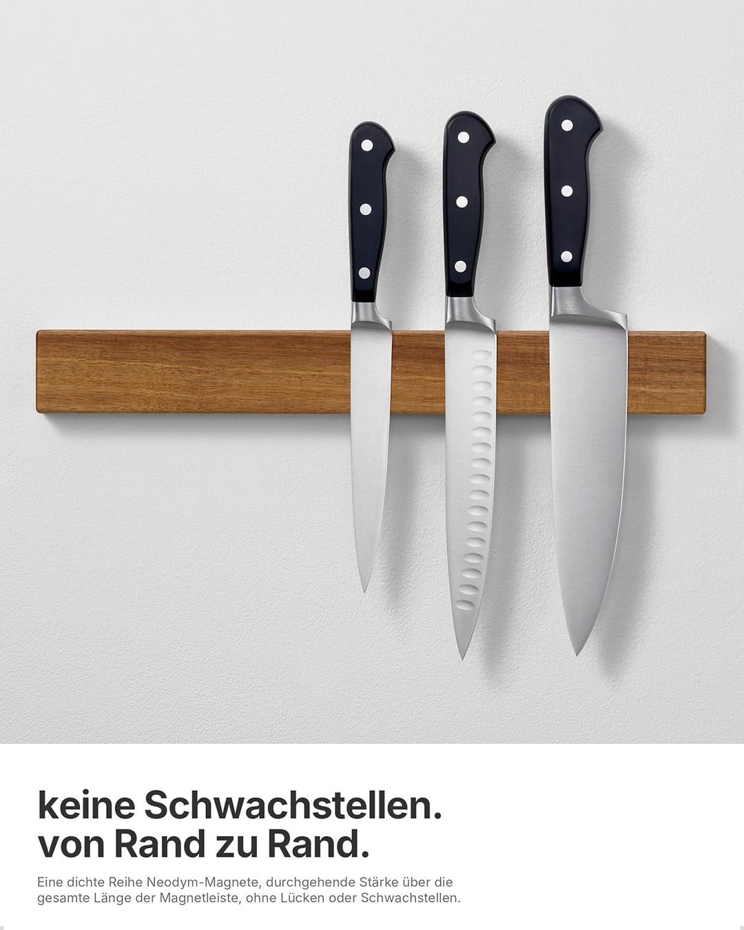 LARHN Magnetleiste für Messer, Magnetischer Messerhalter Wand, Selbstklebend aus Akazienholz, 40 cm