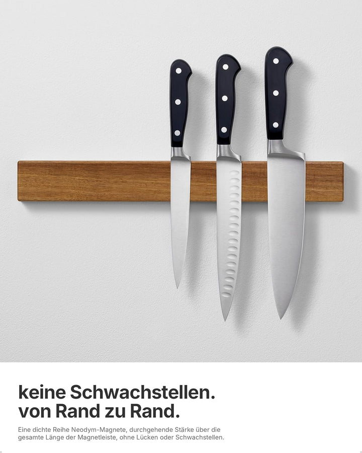 LARHN Magnetleiste für Messer, Magnetischer Messerhalter Wand, Selbstklebend aus Akazienholz, 40 cm