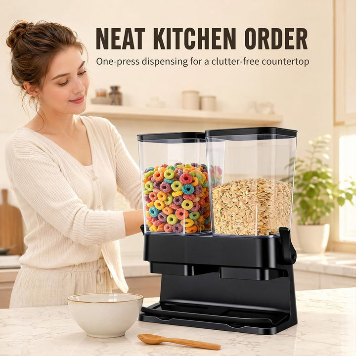 CEWEOM Cereal Dispenser, Pack of 2, Double 3L Airtight Cereal Storage Box for Organising the Kitchen