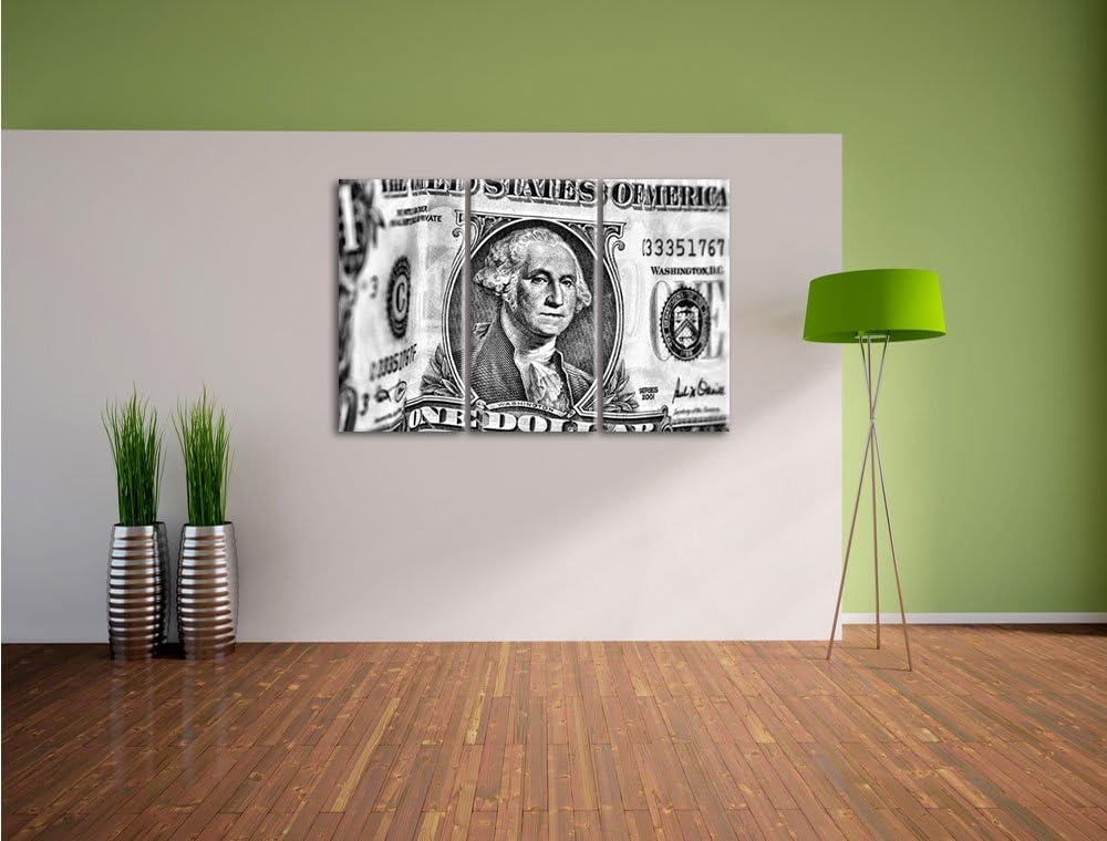 Pixxprint Geldschein Dollar als Leinwandbild | Grösse: 3 Teilig (120x80) | Wandbild| Kunstdruck | fe