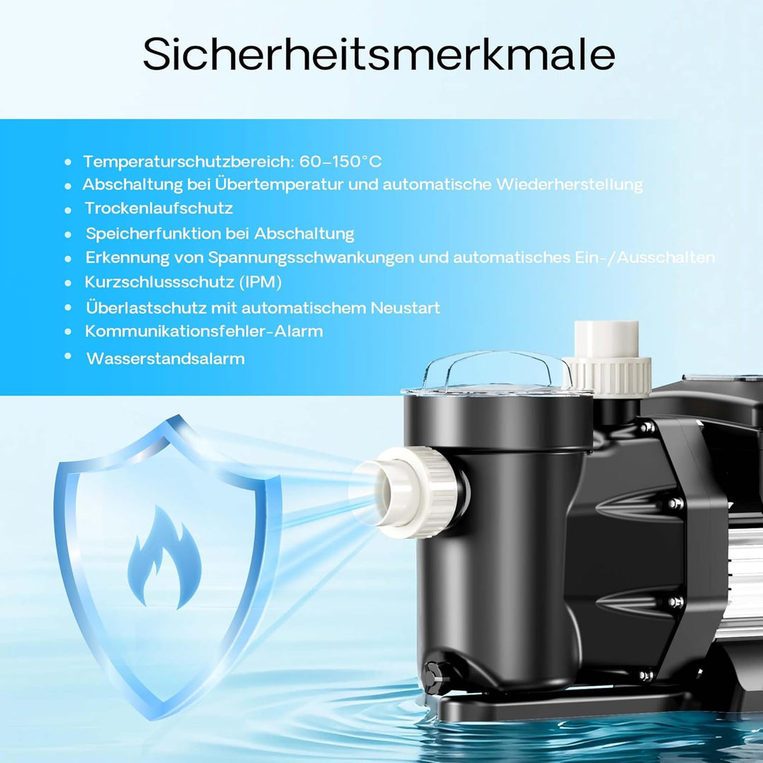 XPOtool Poolpumpe mit variabler Drehzahl 750W Schwimmbadpumpe 21000l/h Umwälzpumpe 17m Förderhöhe