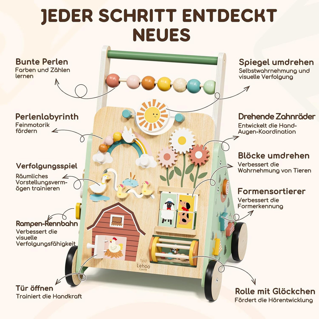 Lauflernwagen, Bauernhof Lauflernhilfe mit 10-in-1 Activity Center, Gehhilfe Baby, Lauflernwagen Hol