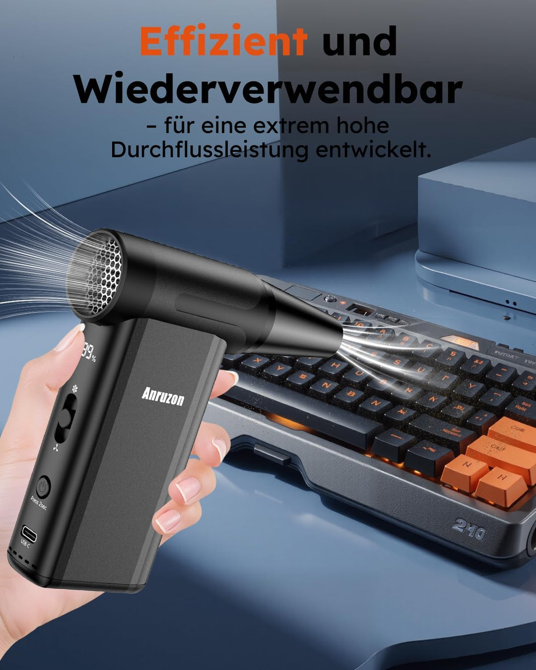 Elektrische Staubgebläse Druckluftspray für PC Reinigungsset, 300000 RPM Compressed Air Duster, 8-Ga
