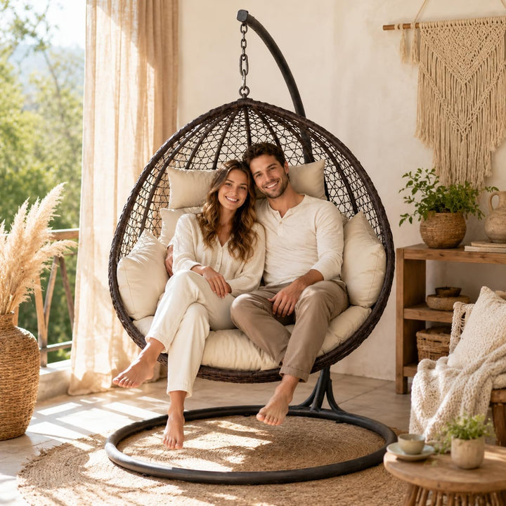 Ferocity Hängesessel Kissen 2 Personen Beige | Doppelkissen Polster für Polyrattan Hängeschaukel | 4