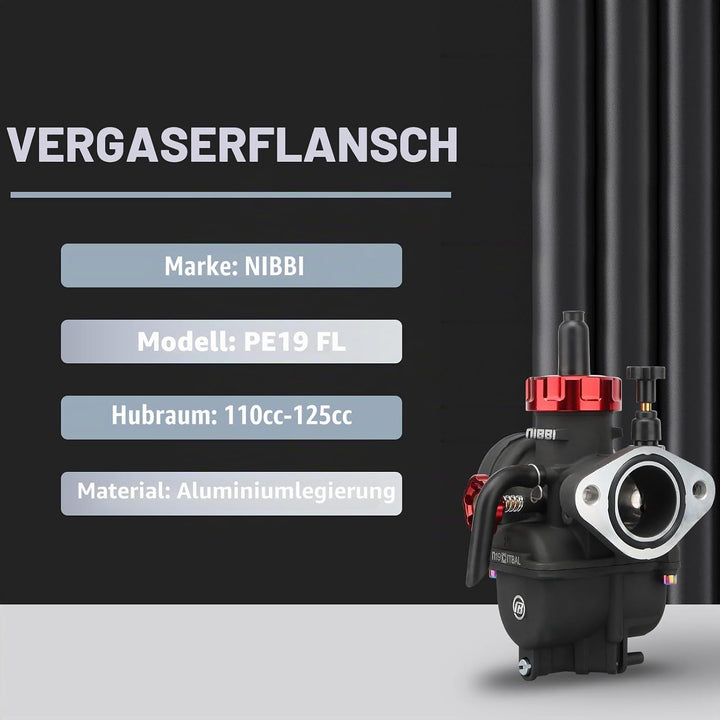 NIBBI Vergaser PE19mm, passt 100cc/110cc/125cc Flansch Motorrad Motoren, drei Hauptstrahl und ein la