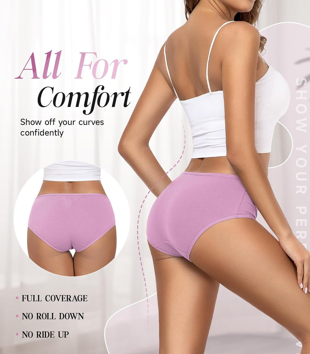 TANSTC Damen Unterhosen Baumwolle 6er-Pack Hipster Slips, Niedrige Taille & Stretch, Atmungsaktiv Mu