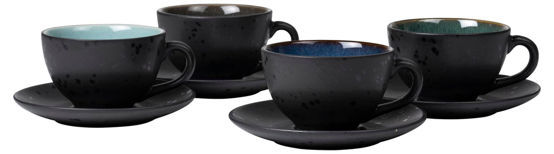 BITZ Tassen, Kaffeetassen mit Untertasse, Steingut, 24 cl, 4er-Set, Blau, Grün, Hellblau, Grau
