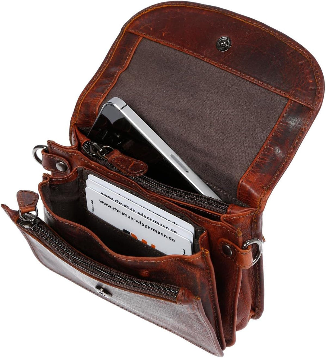 Christian Wippermann kleine echt Leder Damen Tasche Umhängetasche mit RFID Schutz Braun, Braun