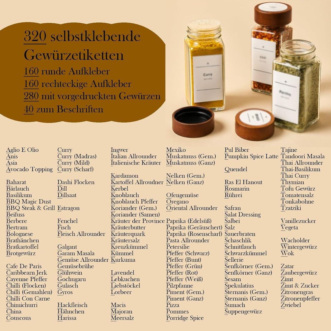 Gewürzgläser mit Streueinsatz [24x 120ml] + 320 Wasserfeste Label - Luftdichte Gewürzgläser eckig -