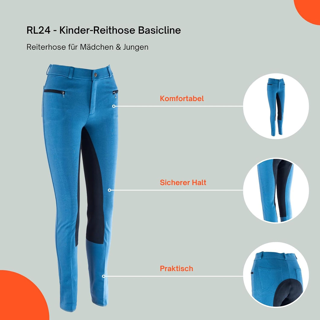RL24 - Kinder Reithose Vollbesatz BASICLINE 92 Blau/Schwarz, 92 Blau/Schwarz
