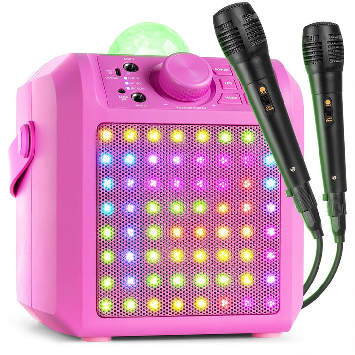 Fenton KAR55P – Musikbox Kinder Karaoke Anlage mit 2 Mikrofonen, Jelly Ball LED-Discolicht, Bluetoot