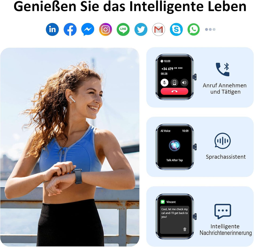 Blackview Smartwatch Herren Damen mit Telefonfunktion(Anrufe tätigen/empfangen)/Message Reminder, Sp
