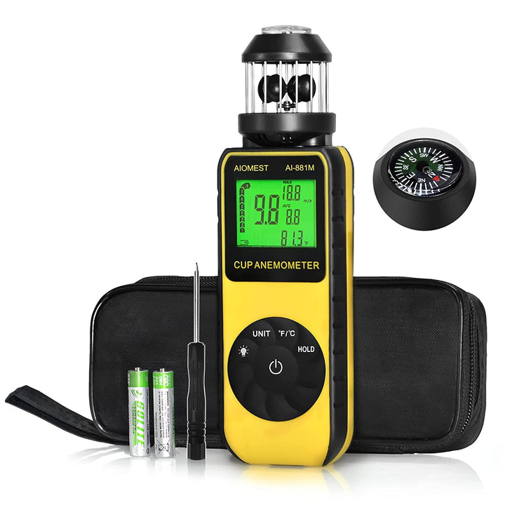 AIOMEST Windmesser Windmessgerät, 881M Digital Anemometer Handheld 4 Cups, ±4% Hoher Genauigkeit Win