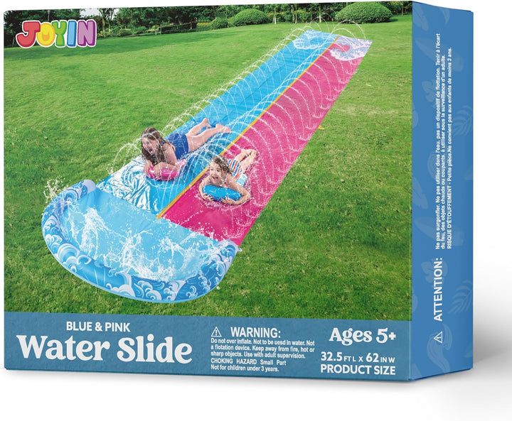JOYIN 32,5ft/990.6cm Wasserrutsche und 2 aufblasbare Boards, extra Lange Doppel-Garten-Wasserrutsche