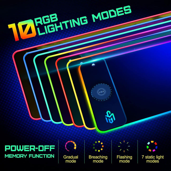 GIM RGB Gaming Magnetisches Mauspad 800x300x4cm mit 15W Schnellladung Qi Kabelloses Laden für I-Phon
