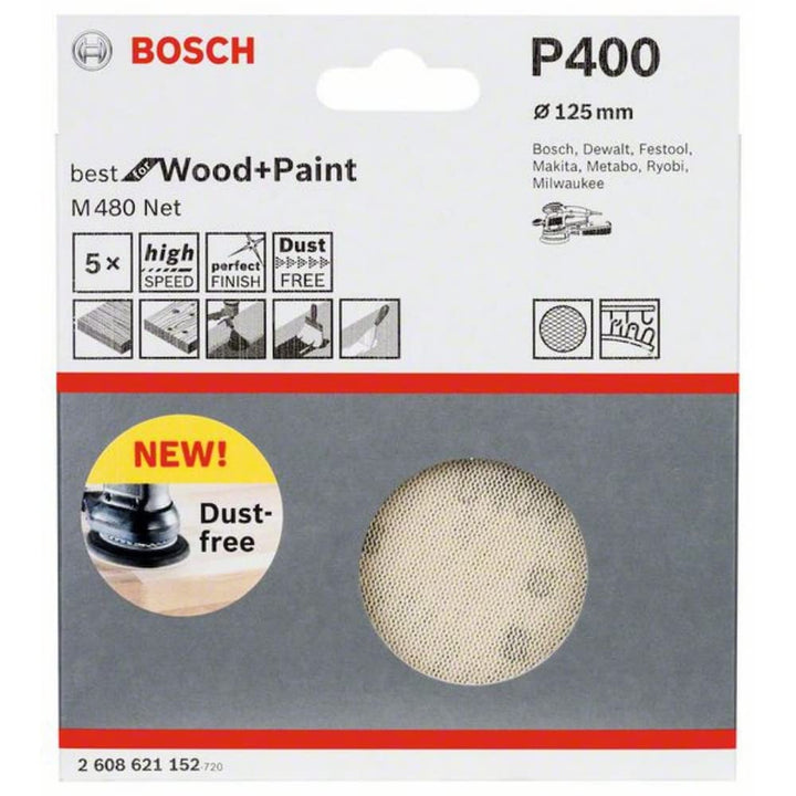 Bosch Professional 5 Stück Schleifblatt M480 Best for Wood and Paint (Holz und Farbe, Ø 125 mm, Körn