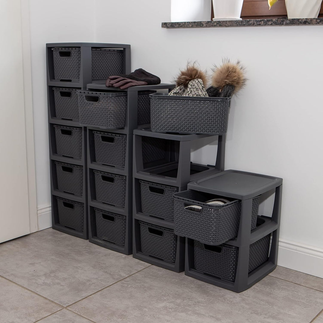 BranQ - Home essential 100% recycelt Kunststoff PP, Ökologisch, Regal in Rattan Design, Anthrazit, 2