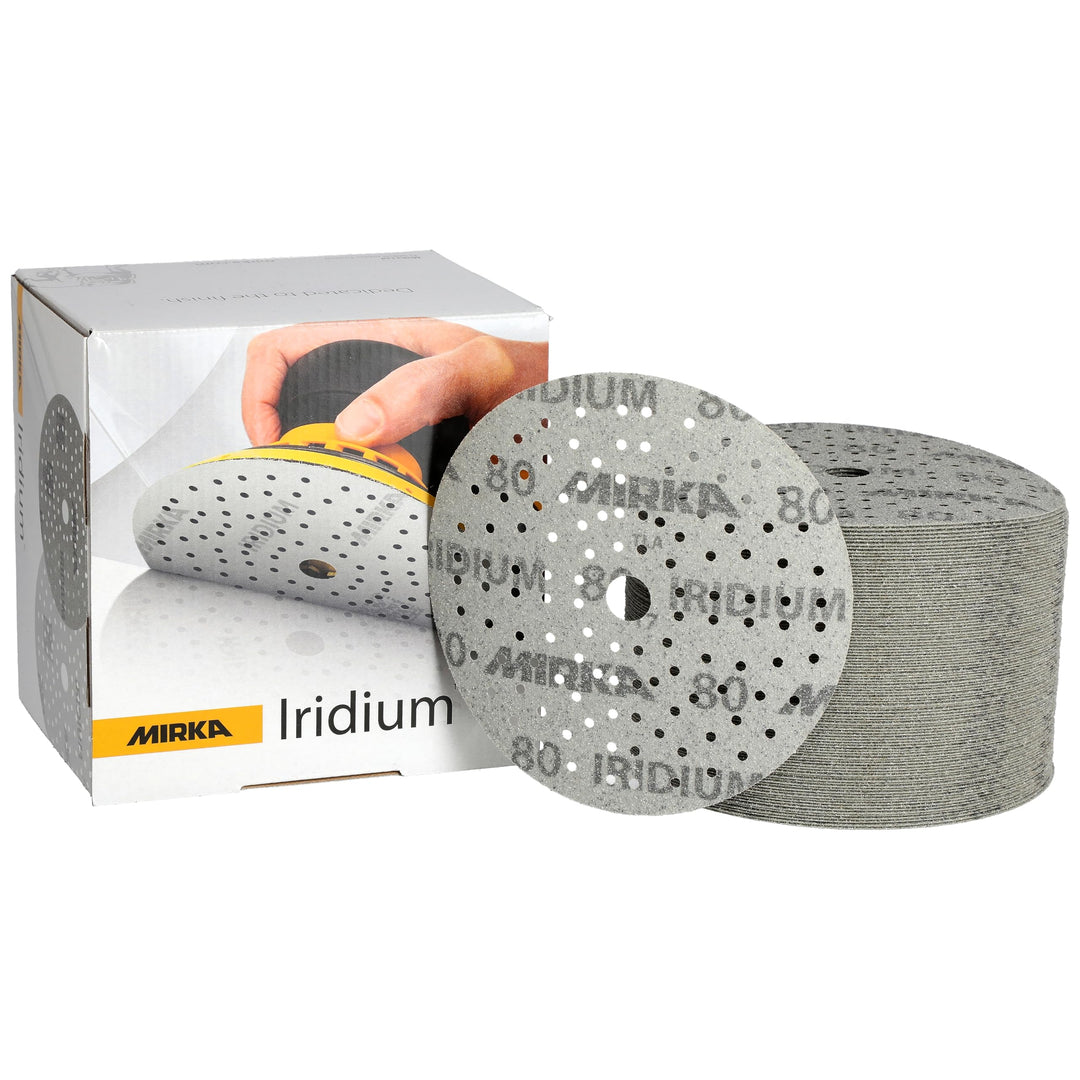 100x MIRKA Haftschleifscheibe IRIDIUM Grip 121L 150mm K.80 f.HO/Metall/Lack/Ku. Korn P80, Korn P80