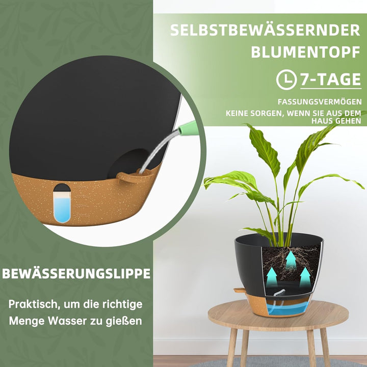 ZMTECH 20 cm Pflanztöpfe mit Bewässerungslippe Selbstbewässernde Pflanztöpfe mit Abflusslöchern und