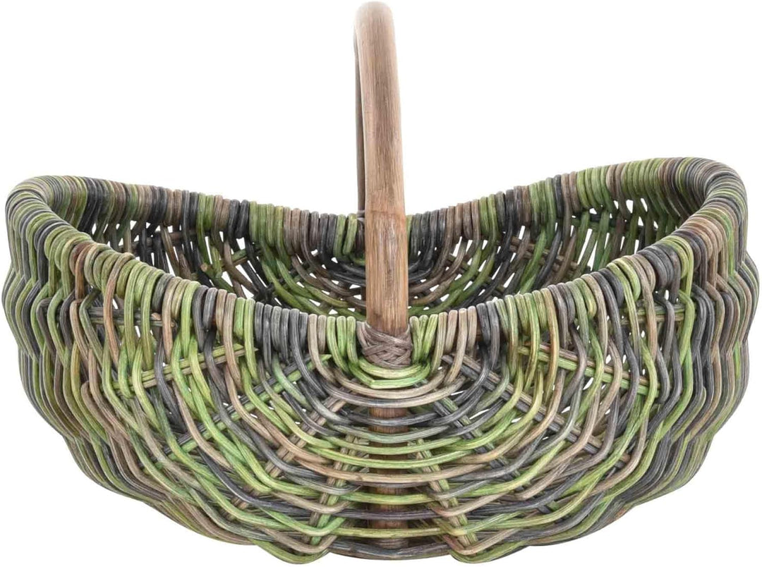 Einkaufskorb/Bügelkorb/Shopper aus echtem Rattan, Henkel- Trage-Korb leicht und stabil (Grün Blau Mi