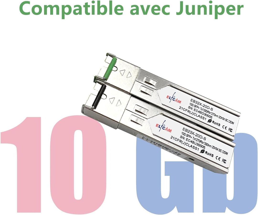 Elfcam® - 1 Paar 10 Gbps SFP+ BiDi Transceiver-Modul mit Glasfaser, 1270 nm/1330 nm, mit SC Simplex-