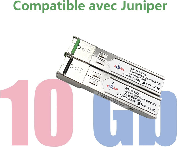 Elfcam® - 1 Paar 10 Gbps SFP+ BiDi Transceiver-Modul mit Glasfaser, 1270 nm/1330 nm, mit SC Simplex-